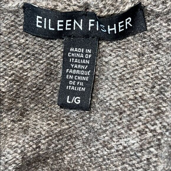 EILEEN FISHER Brown and Black Yak and Merino Wool Blend Wrap Cardigan-L - Picture 8 of 9